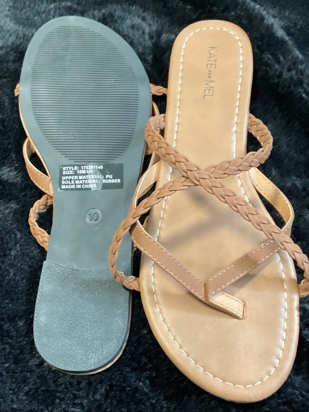 Kate and Mel Tan Braided Leatherette Slide Sandals